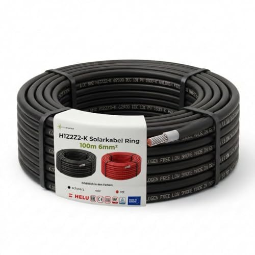 SOLARTRONICS Solarkabel 6mm² 100m Schwarz, Solar Verlängerungskabel, H1Z2Z2-K PV Kabel für Solaranlage, Made in EU | PV Kabel Verlängerung für Solaranlage, H1Z2Z2-K, UV-Beständig, Wetterfest, Flexibel, TÜV Rheinland, Made in Germany