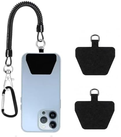 Solvio Retractable Anti-Theft Phone Tether Lanyard, Elastic Anti-Lost Safety Strap with 2 Tether Patches & Carabiner Clip, Universal Phone Cord for Smartphone Outdoor Hiking Skiing Festival Travel