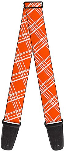 Buckle-Down Guitar Strap Plaid X4 Oranges White 2 Inches Wide