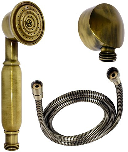 Nostalgie Retro Handbrause/Brause/Brausekopf/Duschkopf mit Brauseschlauch und Wandanschlussbogen aus Messing mit altmessing Oberfläche
