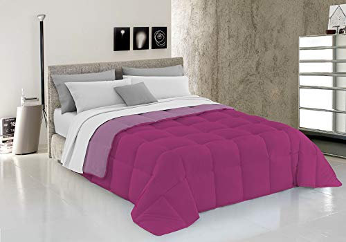 Trapunta invernale DoubleFace Piazza e Mezza ELEGANT, Made in Italy - Piumino Reversibile Bicolore in Morbida Microfibra 300gr/mq - Piumone Lavabile in Lavatrice Fucsia/Lilla
