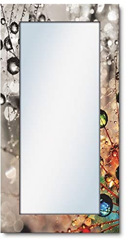 ARTLAND Wandspiegel Ganzkörperspiegel mit Holz Deko Rahmen 60x120 cm Spiegel zum Aufhängen Natur Blumen Pusteblume Wassertropfen Bunt T9IN