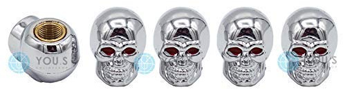 YOU.S Alu Totenkopf Ventilkappen Silber mit Dichtung Ventil Kappen Abdeckung für Auto PKW LKW (5 Stück)