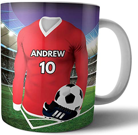 AK Giftshop Personalised Gift - Football Shirt - Mug -Tea Coffee Cup - Birthday - Christmas - Stocking Filler - Secret Santa - Any Team Colours (Liverpool)