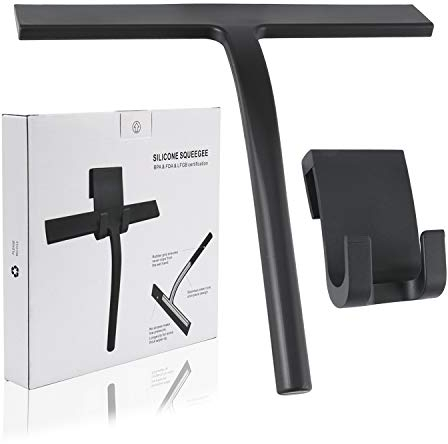 Doccia Tergicristallo estraibile in silicone con anima in acciaio inossidabile - per pulizia vetri, specchio, Bagno, Piastrelle (nero)