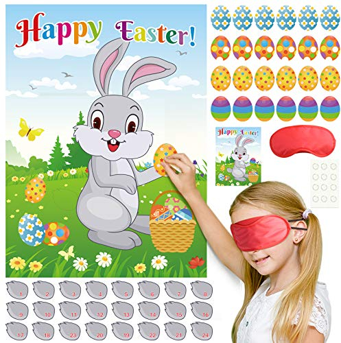 FEPITO Kinder Ostern Spiel, der Schwanz mit dem Kaninchen genagelt, mit 24 Nägeln in den Nagel Hase Eier für die Ostern Partei Ostereier verziert mit 24 Aufkleber, Osterei Jagd