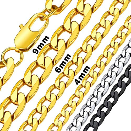Bandmax 18k vergoldet Kette 61cm für Männer Jungen 4mm klassische Herren schlichte Panzerkette Hip Hop Stil kubanische Halskette Biker Rapper Modeschmuck Accessoire