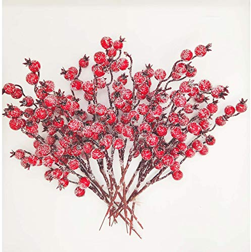 Künstliche Beeren Fake Mini Rot Holly Künstlicher Beerenzweig rote Kunst Zweig Beeren für Weihnachten,Hochzeit,Handwerk und Heimornamente 12 Stück