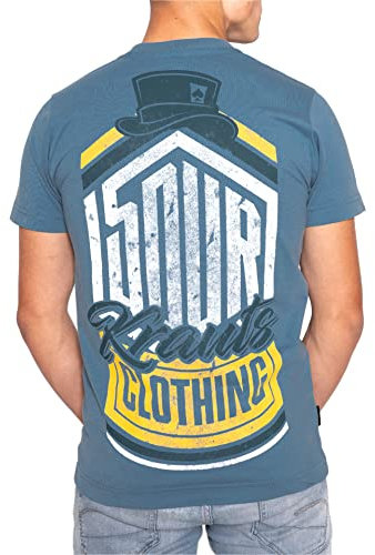 SOURKRAUTS T-Shirt Herren Uwe Größe S - Kurzarm Shirt mit Print Aufdruck - blaues Oberteil aus Baumwolle