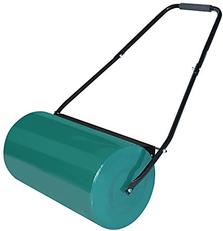 NAIZY Rullo da giardino a mano rullo per prato riempibile con larghezza del rullo di 57 cm, diametro 32 cm, volume di riempimento 46 L, rullo per prato in metallo, verde