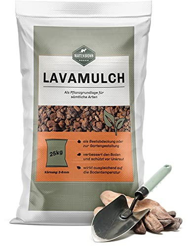 Martenbrown® Lavamulch 25 kg | Lavagranulat 2-8 mm, rot | Pflanzgranulat zur Beetabdeckung | Lavastein für Garten und Teich, leicht