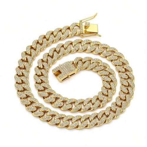 HCMA 13 mm Miami Cuban Chain Link Silberfarbene Halsketten 2-reihig voller Iced Out-Strass-Armband-Set für Männer Hip Hop-Ketten