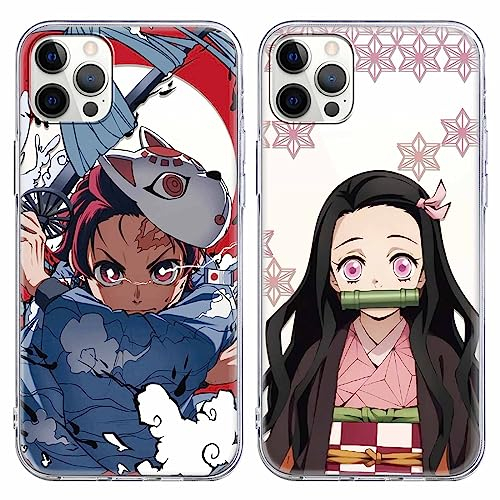 Eouine [2 Stück] Hülle für Apple iPhone 13 Pro Max 6,7,Weich Transparent TPU Silikon Schutzhülle mit Anime Jungs Tanjirou Nezuko, STOfest Handyhülle Kompatibel mit iPhone 13 Pro Max
