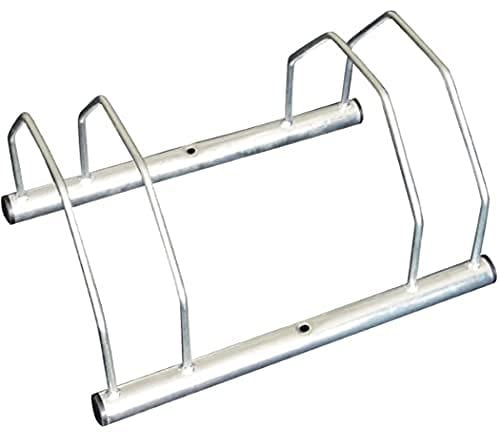 KOMBO - Rastrelliera Portabici 2 Posti in Acciaio Zincato per Ruote fino a 28 con Ganci Doppi e Tappi Anti-Graffio – Parcheggio Bici da Esterno o Garage, 42x30x21 cm