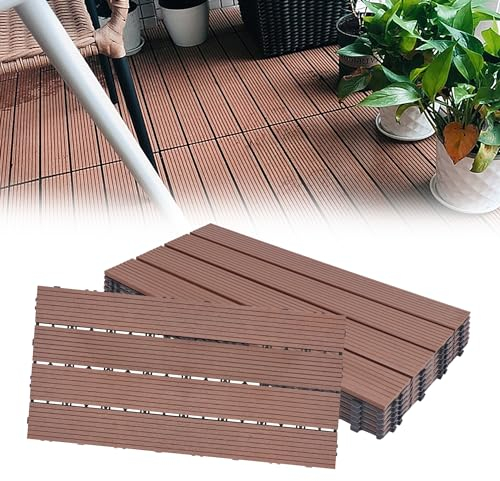 HENGMEI WPC Fliesen Terrassenfliesen 30x60cm Balkonfliesen Klickfliesen Bodenbelag mit klicksystem, 5m²/30 Stück, für Terrasse und Balkon, Braunlich rot