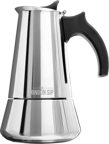 The London Sip Stainless Steel Induction Stovetop Espresso Maker - Make Cafe Quality Italian Style Coffee at Home with This Premium Moka Pot in Modern Chrome Company. (Silver, 10 Cup)