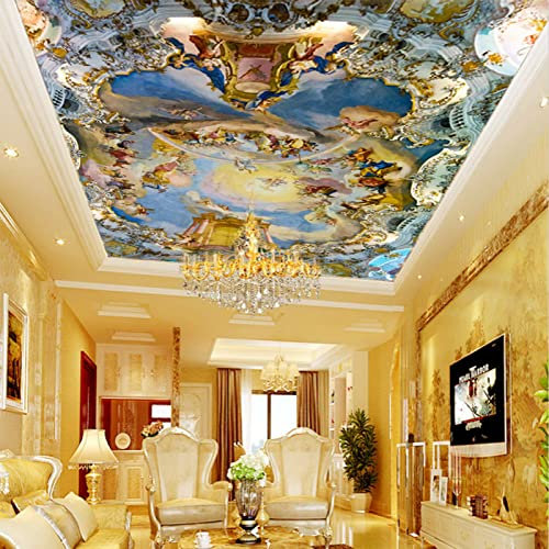 TANYANG Personnalisé Ange Peinture À L'Huile 3D Grand Papier Peint Papier Peint Plafond Fresqué Église D'Europe Occidentale Plafond 3D Mythe Papier Peint 3D 120Cm(W)×80Cm(H)