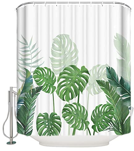XIANGPEIFBH Tropische Pflanzen Monstera Palmblätter Duschvorhang Badezimmervorhang mit 12 Haken Polyester Duschvorhang Baddekor 200x240cm(WxH)