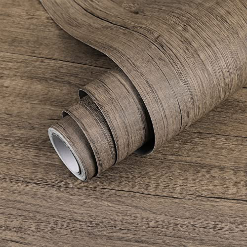 Decoroom Sticky Back Plastic Roll Wood Effect Vinyl Wrap Self Adhesive 40X300cm Brown Grain Peel and Stick Wallpaper Contact Paper Waterproof Film Cover Cupboard Countertop Furniture Stickers