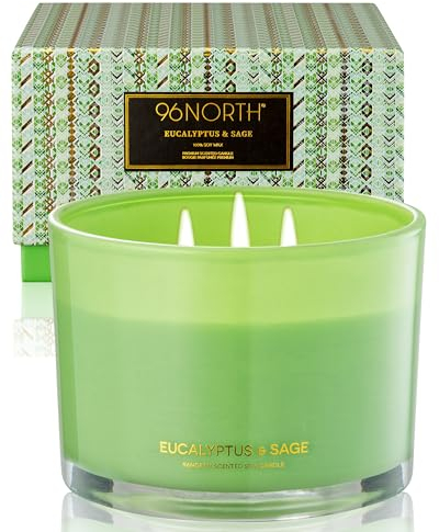 96NORTH Luxus Kerzen | Eukalyptus Kerze | 3-Docht Duftkerzen Im Glas | 100% Natürlicher Sojawachs | Brenndauer bis zu 40 Stunden | Hochzeitstag Geschenke für Frauen