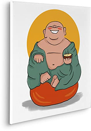 Komar Keilrahmenbild im Echtholzrahmen - Happy Buddy - Größe 60 x 60 cm - Wandbild, Kunstdruck, Wanddekoration, Design, Wohnzimmer, Schlafzimmer