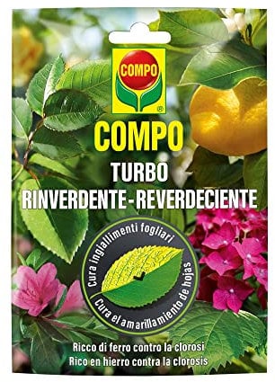 COMPO Turbo Reverdeciente, Cura el amarillamiento de hojas, Para todo tipo de plantas, Gránulos solubles, 20 g
