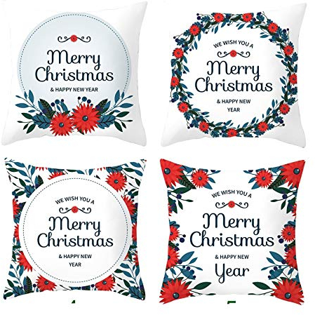 Banemi 4er Set Deko Kissenbezug 50X50, Deko Kissenbezug Weihnachten Corona di Fiori Weihnachtsschmuck fürs Wohnzimmer