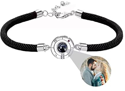 Personalisierte Foto Armband Rund Projektion Armband mit Bild im Stein Paar Armbänder Ich Liebe dich Armband 100 Sprachen für Damen Herren Freundschaft Gedenkfeier Geschenk