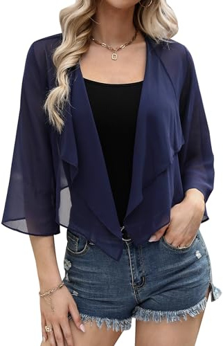 Aottori Bolero Mujer Verano Gasa Chaqueta Manga 3/4 Fiesta Toreras Elegante Corta Shrug Tops Casual Ligero Cuello en V Abrigo Primavera Otoño
