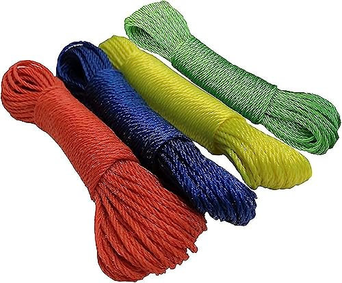 Nylon Poly Rope Garden String Soft Natural Tarpaulin Tying Fishing Shrimp Clothes Drying Washing Pully Line Multi-functional Traction Cord Outdoor Camping Handmade Projects Twisted Colored 10m (1 Pc)