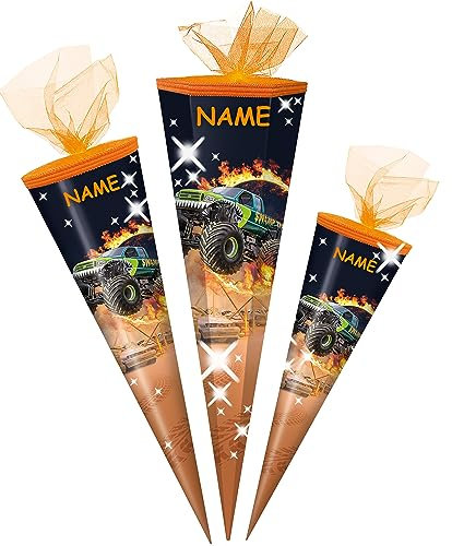 alles-meine.de GmbH Schultüte - Monstertruck/Auto 50-85 cm Größe wählbar inkl. Name - Zuckertüte - Tüllabschluß - eckig/rund - Jungen - klein & groß - Geschenktüte - ..