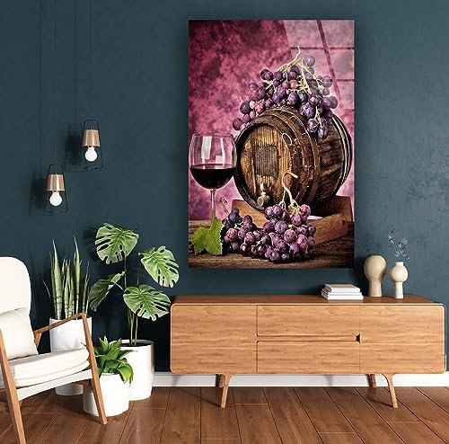 My Photostation.com Wandkunst, Weinfass aus gehärtetem Glas, Wanddekoration, Küchen-Wanddekoration, Glasdruck, Küche, Wandkunst, Geschenke für sie, Wein, Wandkunst, Trauben-Wandkunst