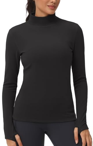 THE GYM PEOPLE Damen Rollkragen Langarmshirt Fleece Thermounterwäsche | Daumenlöcher, Schmal Geschnitten, Weiches, Kuschelig, Warm, Hohe Elastizität, Rollkragenpullover für Freizeit Alltag Yoga