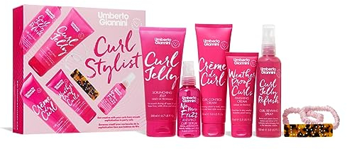 Umberto Giannini Curl Stylist Geschenk-Set – Curl Jelly, Crème de Curl, wetterfeste Locken, kein Frizz mehr, Curl Jelly Refresh & Curly Hair Accessories – Curl Scrunchie & Curl Clip