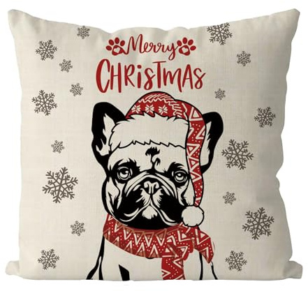 GAGEC Weihnachts-Kissenbezüge, 45,7 x 45,7 cm, französische Bulldogge, Überwurf-Kissenbezüge, Weihnachten, Winter, Hunde-Weihnachtsdekorationen für Wohnzimmer, Bauernhaus, Kissenbezug