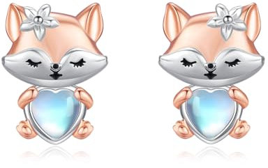 Fuchs Ohrringe Mädchen Silber 925 Mondstein Fuchs Ohrringe Tier Mondstein Ohrstecker Schmuck Geschenke für Damen