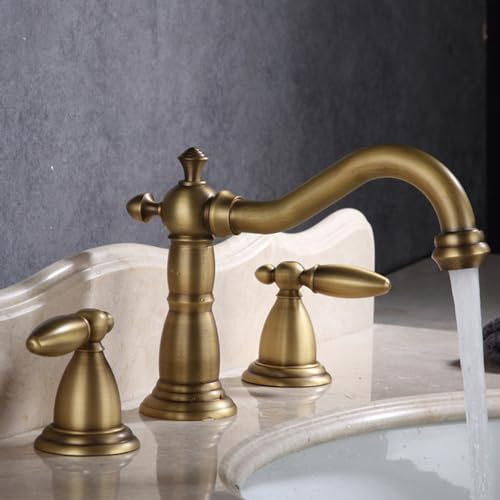 Miscelatore Bagno Vintage 3 Fori Doppia Maniglia Calda E Fredda Rubinetto per Lavabo Ottone,antico