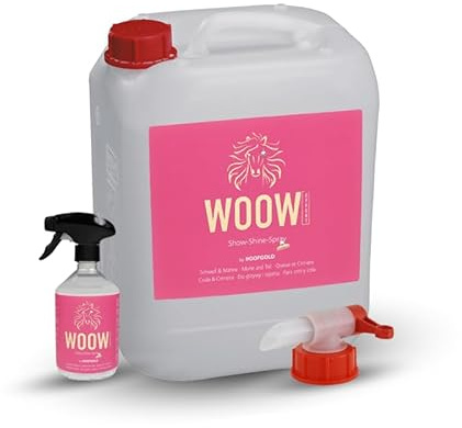 HOOFGOLD WOOW Mähnenspray 10 l, Schweifspray & Glanzspray Pferd | Leichtkämmspray für Mähne & Schweif, extra Pflege für Friesen, Tinker, Haflinger, ADMR-konform, mit WOOW-Effekt