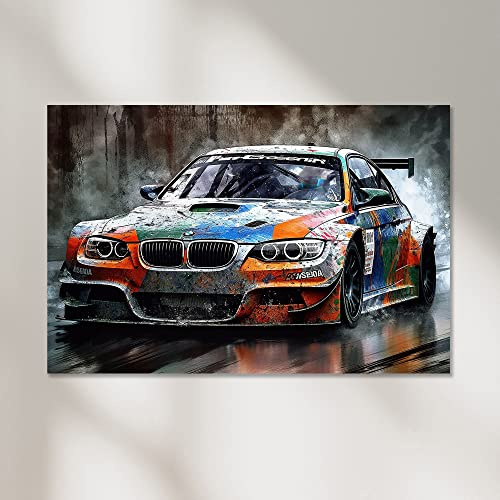 Dekomundo BMW M3 Rennwagen Auto Poster, Leinwandbild oder Bild mit Rahmen, 60x90 cm, Fotoposter