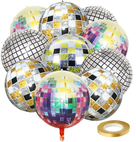 10 Stück Discokugel Luftballon,22 Zoll 4D Disco Folienballon,Disco 70er 80er Jahre Retro Party Geburtstag Dekoration Ballon Set, Luftballon für Disco-Mottoparty Mitzvah Abschlussfeier Deko Ballon