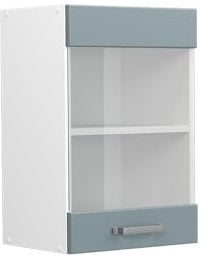 Vicco Küchenglasschrank R-Line, Glashängeschrank, Blau-Grau/Weiß, 40 cm