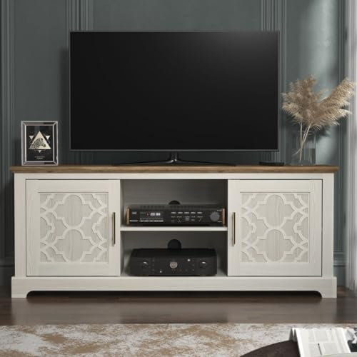Galano Enfield Wide TV Stand – 150cm Entertainment Unit for up to 65 TV, 2-Door Cabinet with Large Storage, Cream Oak