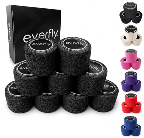 EVERFLY Fingertape – 9 Rollen (5cm x 4,5m) – Finger Tape für Gewichtheben & Fitness – Selbstklebendes Sport Tape für Daumen & Hook Grip – Schutz vor Rissen & Blasen (9, Schwarz)