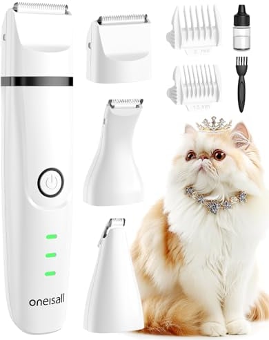 oneisall Leise Schermaschine Katze Hunde Set, 3 in 1 Hundeschermaschine Katzenrasierer Profi Haarschneidemaschine für Pfoten, Hintern, verknotet, Dingleberry (Weiß)