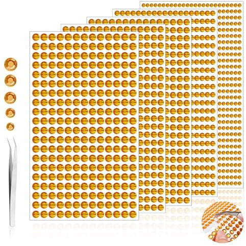 Gem Stickers, 2100 Pcs Rhinestone Stickers Self Adhesive Gem Stickers for Crafting 3/4/5/6mm Gold Stick on Diamante Gems Sparkly Jewels for DIY Crafting
