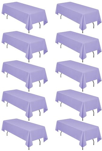 10er-Pack rechteckige Tischdecken, 153 x 260 cm Lavendel Tischdecke, Polyester-Tischdecke für 1,8 m große rechteckige Tische, Flecken- und knitterfrei, waschbare Stoff-Tischdecken für Hochzeit