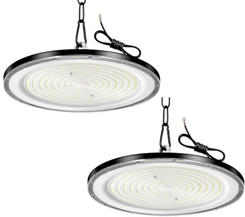 Viugreum 2 Packs UFO LED 800W, Projecteur LED Exterieur 80000LM, Blanc Froid 6500K, AC 85-265V IP65 Étanche Eclairage Atelier, Led Industriel UFO avec Chaîne pour Factory Workshop Gym