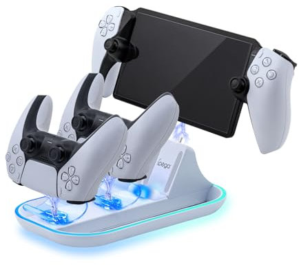 Mcbazel Station de Charge RGB pour PS Portal Remote Player, Support de Charge Vertical pour Deux Manettes PS5, 14 Effets Lumières RGB pour PS Portal Remote Player/Manettes PS5