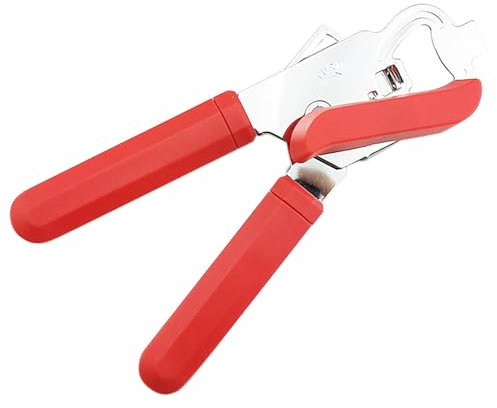 Abrelatas y botellas, acero inoxidable rojo de 8 pulgadas con mango de goma, abrelatas manual multifuncional para latas, botellas y cerveza (rojo)