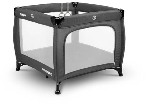 CARETERO - Laufstall Baby - Laufgitter Baby mit atmungsaktivem Netz - Baby Laufstall mit Reißverschlusstür - Kinder Laufgitter - Kleines Laufstall - mit Transporttasche - 83x83x71 cm - Graphit